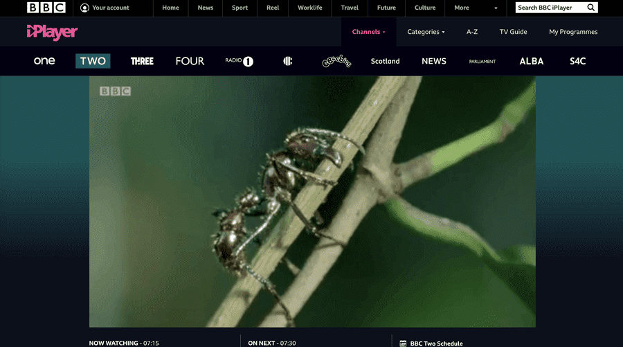 Watching 'BBC TWO' on BBC iPlayer with with PIA VPN