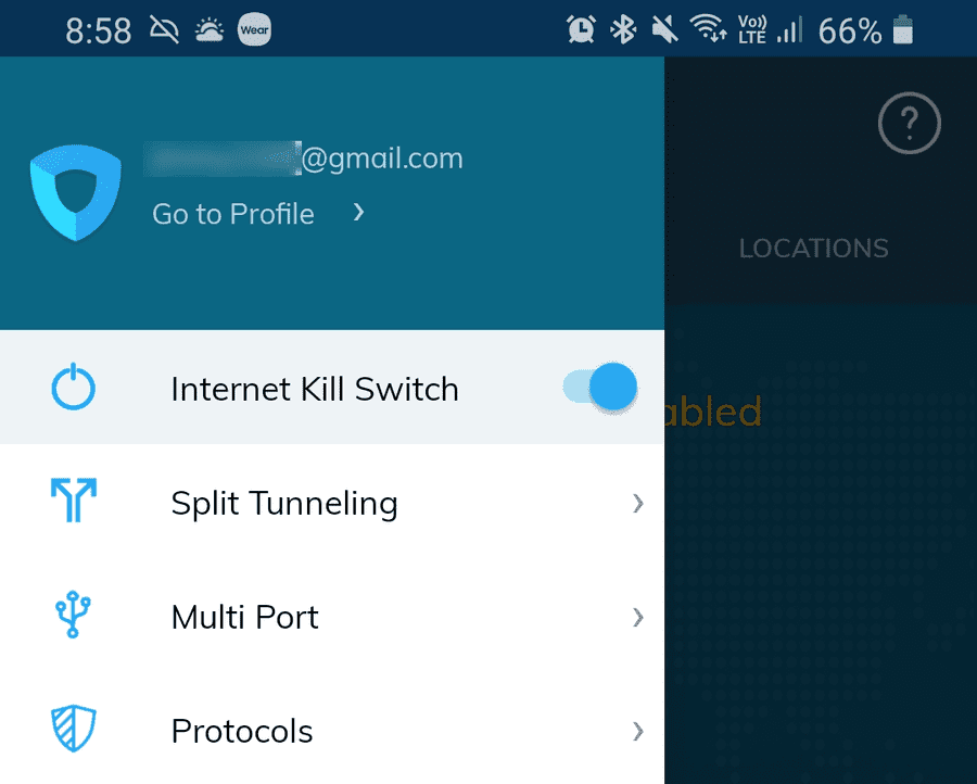 The killswitch toggle on Ivacy's Android app