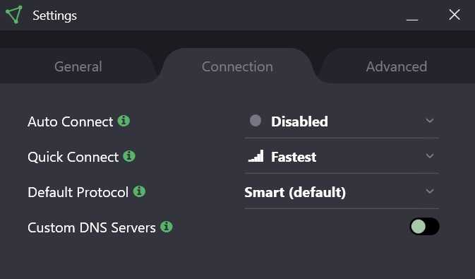 ProtonVPN connection settings screen