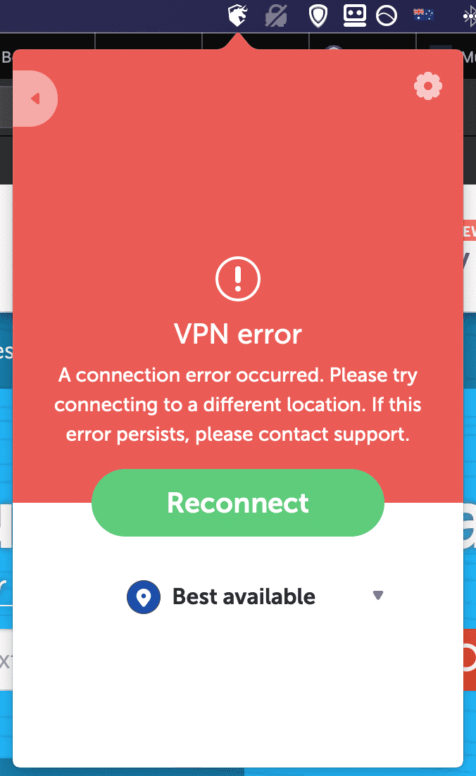 Namecheap VPN's error message
