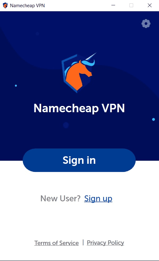 Namecheap VPN's Windows client sign in prompt