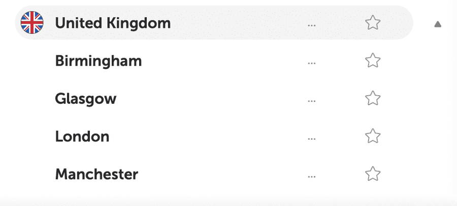 Namecheap VPN location connection options in the UK