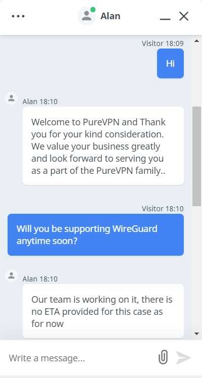 PureVPN live chat support