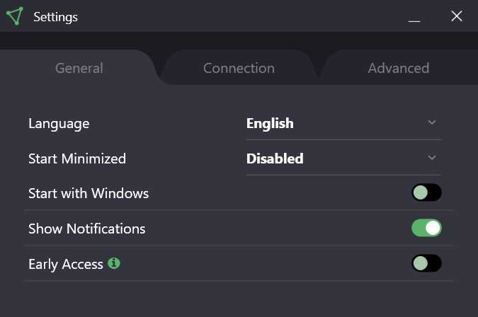 ProtonVPN general settings screen